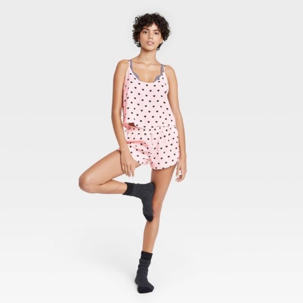 Colsie Satin Cami & Shorts Hearts Pajama Set